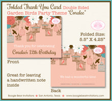 Load image into Gallery viewer, Garden Birds Woodland Party Thank You Card Birthday Girl Coral Birdcage Boogie Bear Invitations Coralee Theme