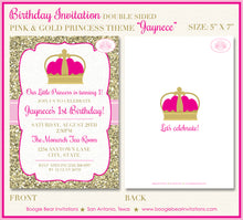 Load image into Gallery viewer, Pink Gold Princess Party Invitation Birthday Girl Crown Boogie Bear Invitations Jaynece Theme Paperless Printable Printed