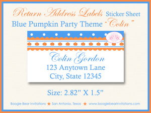 Blue Pumpkin Birthday Party Invitation Boy Harvest Fall Boogie Bear Invitations Colin Theme Paperless Printable Printed