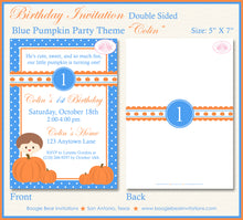 Load image into Gallery viewer, Blue Pumpkin Birthday Party Invitation Boy Harvest Fall Boogie Bear Invitations Colin Theme Paperless Printable Printed