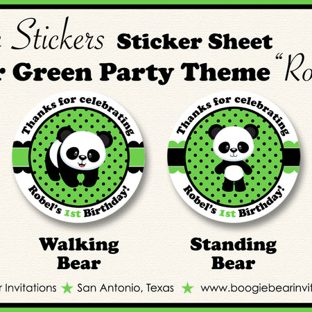 Panda Bear Birthday Party Circle Stickers Sheet Round Green Boogie Bear Invitations Robel Theme