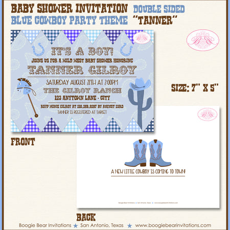 Blue Cowboy Baby Shower Invitation Boogie Bear Invitations Tanner Theme Paperless Printable Printed