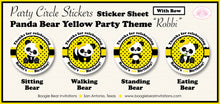 Load image into Gallery viewer, Panda Bear Birthday Party Circle Stickers Sheet Round Yellow Black Zoo Wild Animals Jungle Kids Boy Girl Boogie Bear Invitations Robbi Theme