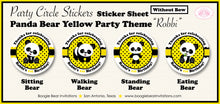 Load image into Gallery viewer, Panda Bear Birthday Party Circle Stickers Sheet Round Yellow Black Zoo Wild Animals Jungle Kids Boy Girl Boogie Bear Invitations Robbi Theme