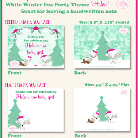 Woodland Winter Fox Thank You Card Baby Shower Party Pink White Boogie Bear Invitations Helen Theme Printed