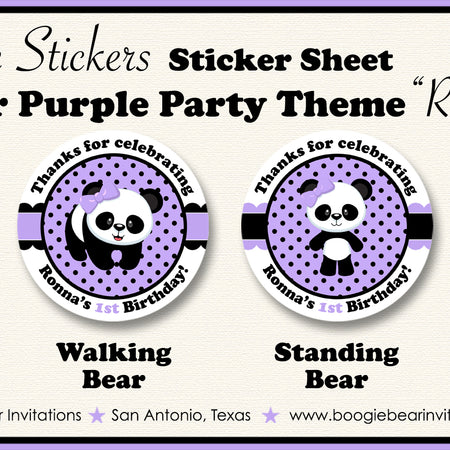 Panda Bear Birthday Party Circle Stickers Sheet Round Purple Lavender Boogie Bear Invitations Ronna Theme