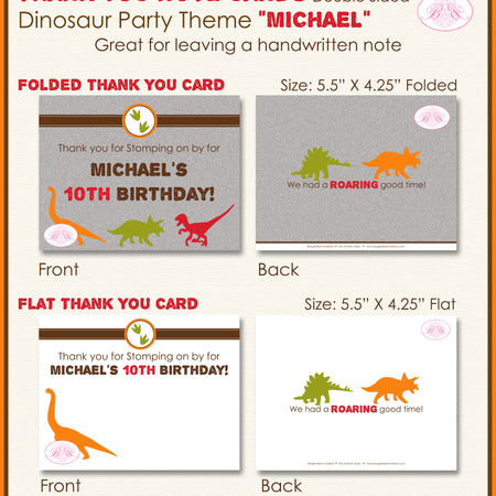 Dinosaur Birthday Party Thank You Card Modern Boogie Bear Invitations Michael Theme Printed