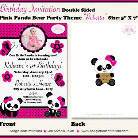 Panda Bear Birthday Party Invitation Photo Girl Little Pink Black Wild Zoo Boogie Bear Invitations Roberta Theme Paperless Printable Printed