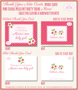 Pink Flowers Baby Shower Party Thank You Cards Note Polka Dot Green Girl Birthday Party Boogie Bear Invitations Maria Theme Printed
