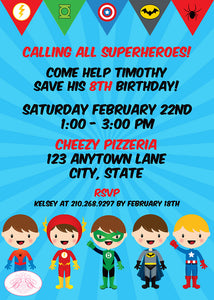 Superhero Birthday Party Invitation Boy Girl Super Hero Save Day Boom Boogie Bear Invitations Timothy Theme Paperless Printable Printed