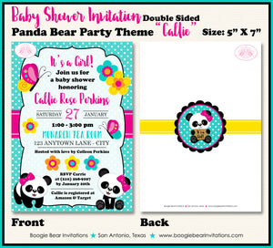 Panda Bear Baby Shower Invitation Party Girl Pink Aqua Dot Yellow Black Bow Boogie Bear Invitations Callie Theme Paperless Printable Printed