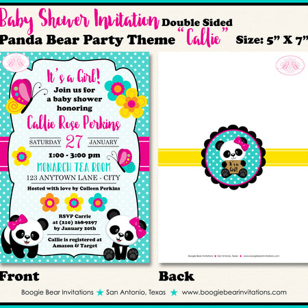 Panda Bear Baby Shower Invitation Party Girl Pink Aqua Dot Yellow Black Bow Boogie Bear Invitations Callie Theme Paperless Printable Printed