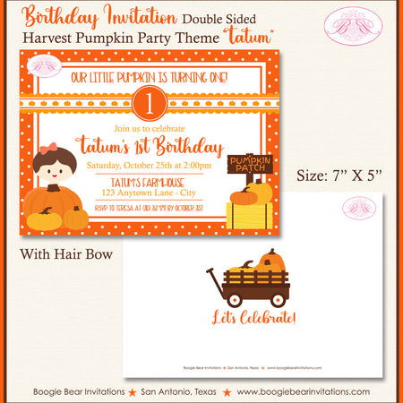Pumpkin Harvest Birthday Party Invitation Fall Autumn Boogie Bear Invitations Tatum Theme Paperless Printable Printed