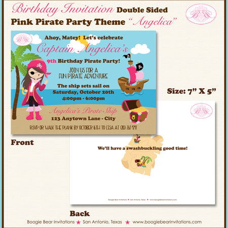 Pink Pirate Girl Party Invitation Birthday Swim Swimming Pool Sea Island Boogie Bear Invitations Angelica Theme Paperless Printable Printed