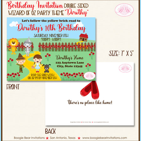 Wizard of Oz Birthday Party Invitation Boogie Bear Invitations Dorothy Theme Paperless Printable Printed