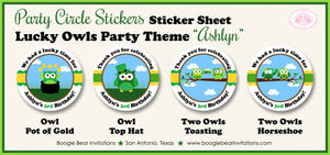St. Patrick's Owls Party Circle Stickers Birthday Girl Boy Woodland Animals Green Forest Shamrock Clover Boogie Bear Invitations Ashlyn Theme
