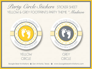 Yellow Grey Footprints Baby Shower Party Stickers Boogie Bear Invitations Madison Theme