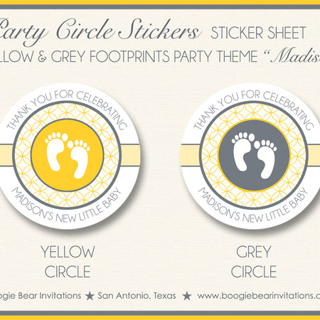 Yellow Grey Footprints Baby Shower Party Stickers Boogie Bear Invitations Madison Theme