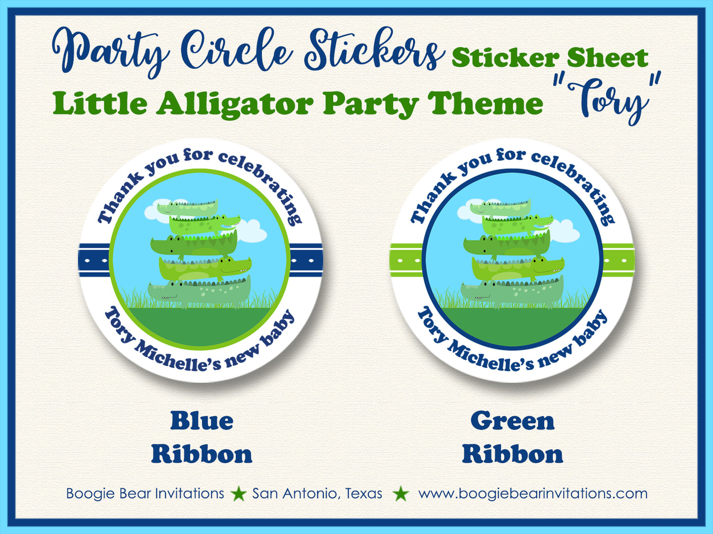 Little Alligator Baby Shower Party Stickers Green Boogie Bear Invitations Tory Theme