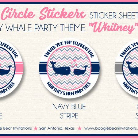Pink Whale Baby Shower Party Stickers Circle Sheet Boogie Bear Invitations Whitney Theme