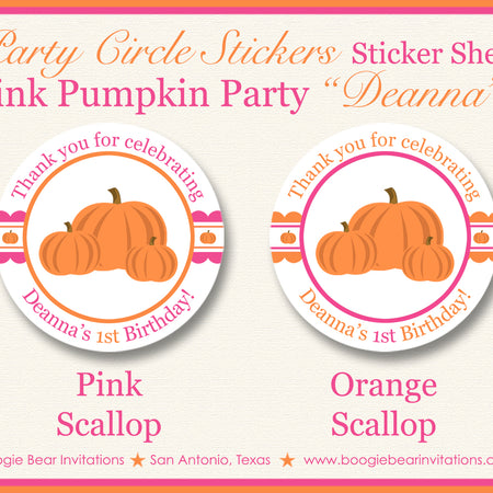 Pink Pumpkin Birthday Party Stickers Circle Sheet Round Circle Tag Girl Boogie Bear Invitations Deanna Theme