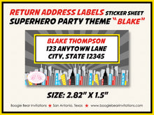 Load image into Gallery viewer, Superhero Birthday Party Invitation Comic Cityscape Retro Skyline Boogie Bear Invitations Blake Theme Paperless Printable Printed