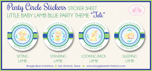 Blue Little Lamb Baby Shower Party Stickers Circle Sheet Round Boogie Bear Invitations Teli Theme