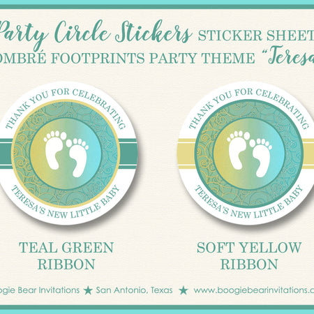 Footprints Ombré Baby Shower Party Stickers Boogie Bear Invitations Teresa Theme