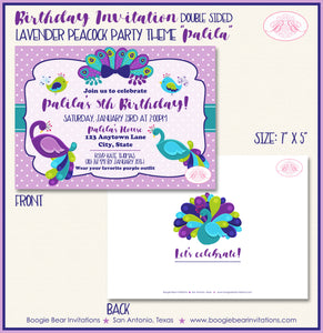 Peacock Bird Birthday Party Invitation Purple Girl Boogie Bear Invitations Palila Theme Paperless Printable Printed