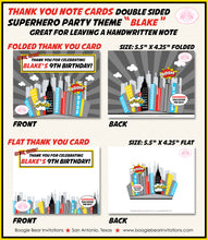 Load image into Gallery viewer, Superhero Birthday Party Thank You Card Boy Girl Super Hero Comic Skyline Retro Boogie Bear Invitations Blake Theme Printed