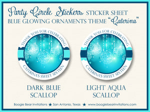 Blue Glowing Ornament Party Stickers Circle Sheet Round Birthday Christmas Formal Boogie Bear Invitations Caterina Theme