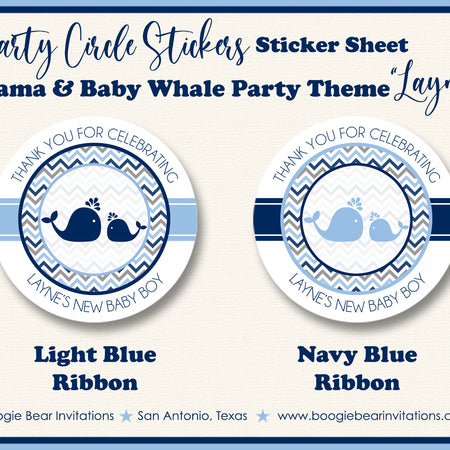 Blue Whale Baby Shower Party Stickers Circle Sheet Boogie Bear Invitations Layne Theme