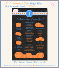 Load image into Gallery viewer, Blue Pumpkin Birthday Party Sign Stats Poster Chalkboard Farm Country Orange Boy 1st 2nd Boogie Bear Invitations Aiden Theme