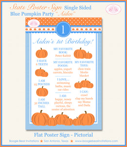 Blue Pumpkin Birthday Party Sign Stats Poster Chalkboard Farm Country Orange Boy 1st 2nd Boogie Bear Invitations Aiden Theme