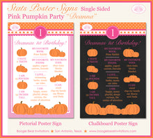 Load image into Gallery viewer, Pink Pumpkin Birthday Party Sign Stats Poster Chalkboard Farm Country Orange Girl 1st 2nd Boogie Bear Invitations Deanna Theme