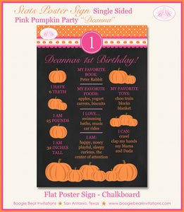 Pink Pumpkin Birthday Party Sign Stats Poster Chalkboard Farm Country Orange Girl 1st 2nd Boogie Bear Invitations Deanna Theme