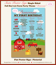 Load image into Gallery viewer, Fall Harvest Farm Birthday Party Sign Stats Poster Chalkboard Pumpkin Red Barn Truck 1st Boogie Bear Invitations Donovan Theme
