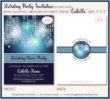 Load image into Gallery viewer, Christmas Winter Party Invitation Blue Ornament Star Glowing Silver Bells Boogie Bear Invitations Costello Theme Paperless Printable Printed
