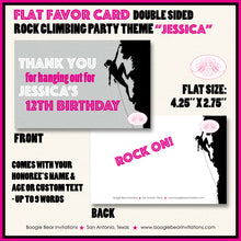 Load image into Gallery viewer, Pink Rock Climbing Birthday Party Favor Card Place Tent Appetizer Food Label Girl Boogie Bear Invitations Jessica Theme