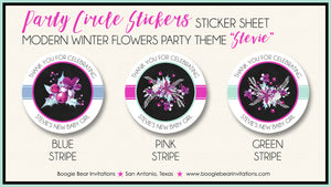 Modern Winter Flowers Party Stickers Pink Boogie Bear Invitations Stevie Theme