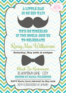 Mustache Bash Baby Shower Invitation Green Blue Boogie Bear Invitations Remy Theme Paperless Printable Printed