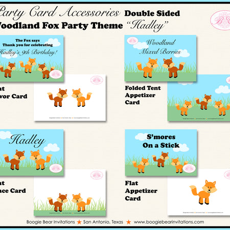 Woodland Fox Birthday Party Favor Card Place Food Tag Tent Appetizer Forest Creatures Garden Boogie Bear Invitations Hadley Theme