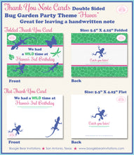Load image into Gallery viewer, Pink Bug Garden Party Thank You Card Birthday Green Blue Lizard Frog Wild Butterfly Rain Forest Boogie Bear Invitations Haven Theme Printed