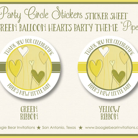 Green Balloon Hearts Party Stickers Circle Sheet Round Boogie Bear Invitations Piper Theme