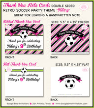 Load image into Gallery viewer, Pink Soccer Birthday Party Thank You Card Girl Lime Green Boogie Bear Invitations Hilary Theme Printed