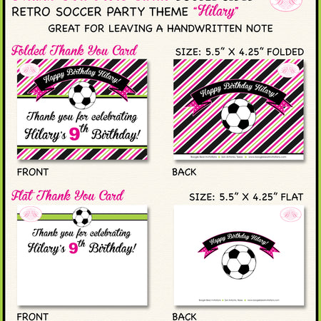 Pink Soccer Birthday Party Thank You Card Girl Lime Green Boogie Bear Invitations Hilary Theme Printed