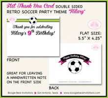 Load image into Gallery viewer, Pink Soccer Birthday Party Thank You Card Girl Lime Green Boogie Bear Invitations Hilary Theme Printed