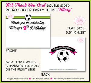 Pink Soccer Birthday Party Thank You Card Girl Lime Green Boogie Bear Invitations Hilary Theme Printed