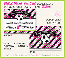 Load image into Gallery viewer, Pink Soccer Birthday Party Thank You Card Girl Lime Green Boogie Bear Invitations Hilary Theme Printed