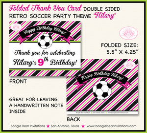 Pink Soccer Birthday Party Thank You Card Girl Lime Green Boogie Bear Invitations Hilary Theme Printed